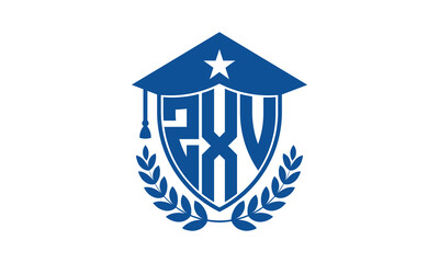 ZXV three letter iconic academic logo design vector template. monogram, abstract, school, college, university, graduation cap symbol logo, shield, model, institute, educational, coaching canter, tech