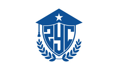 ZYC three letter iconic academic logo design vector template. monogram, abstract, school, college, university, graduation cap symbol logo, shield, model, institute, educational, coaching canter, tech