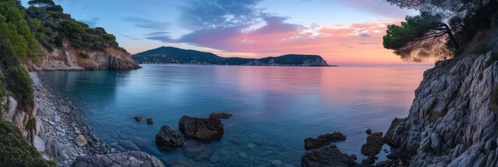 Foto op Canvas sunset on the seashore lagoon blue sky Generative AI © Valentine