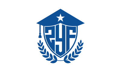 ZYF three letter iconic academic logo design vector template. monogram, abstract, school, college, university, graduation cap symbol logo, shield, model, institute, educational, coaching canter, tech