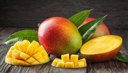 collection of mango with leaf and slices