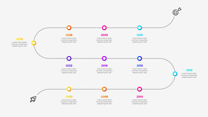 Business timeline infographic template design. Presentation with 11 options, steps or processes