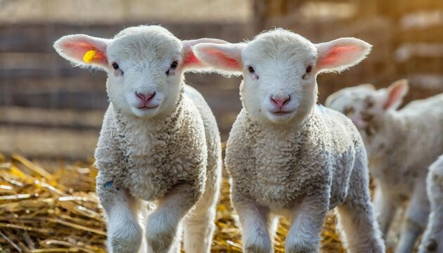 cute lambs on a farm close up