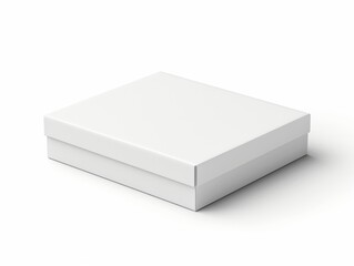 Fototapeta premium A white cardboard box mockup, perfect for packaging design presentations, stands isolated on a clean white background, showcasing versatility and customization for various product concepts
