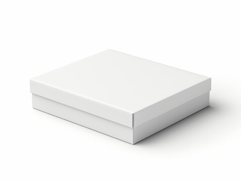 A white cardboard box mockup, perfect for packaging design presentations, stands isolated on a clean white background, showcasing versatility and customization for various product concepts