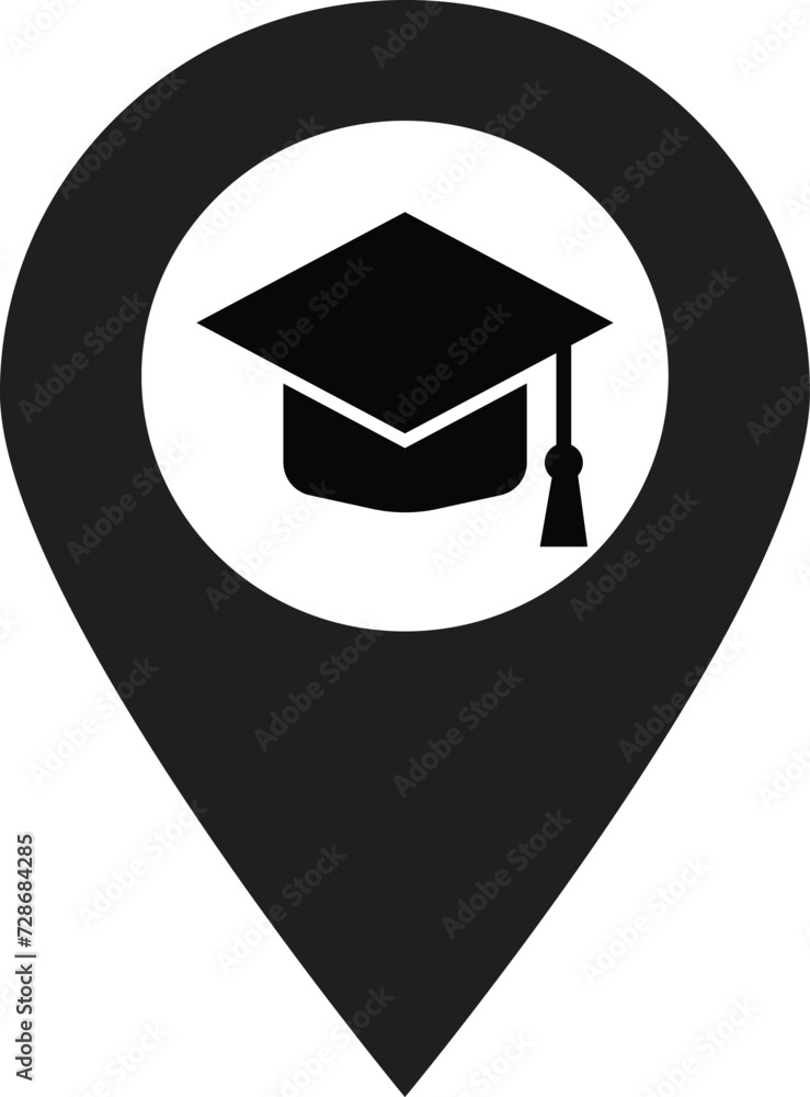 Poster university location icon . map pointer pin icon with graduation hat . vector illustration