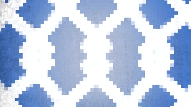 Abstract blue and white geometric pattern with small squares forming a diamond shape in the center. Simple yet visually striking