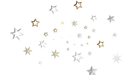 Banner with golden decoration. Festive border with falling glitter dust and stars.