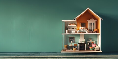 dollhouse concept with a miniature house made with intricate details 