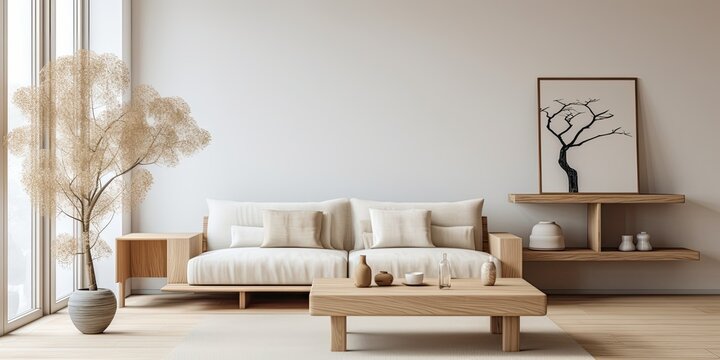 Stylish Japandi template for modern home staging with Scandinavian-inspired living room design.