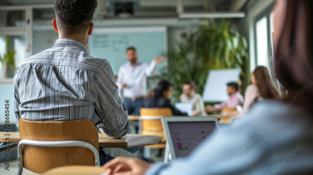 Poster classroom setting where an individual is giving a presentation