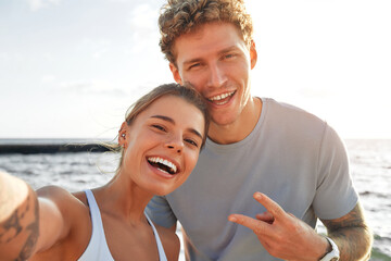 Young couple doing sports outdoors