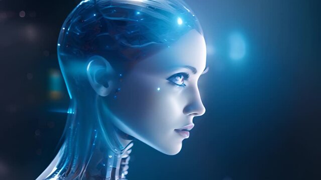 A beautiful human woman transforms into a cyborg . Cyberpunk, android robot bionic. Female artificial intelligence, Generative AI