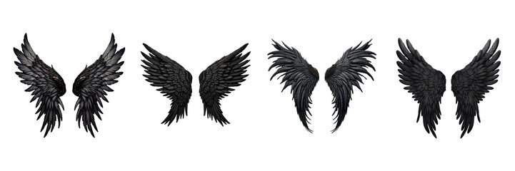 Fototapeta premium Set of black wings on a transparent background