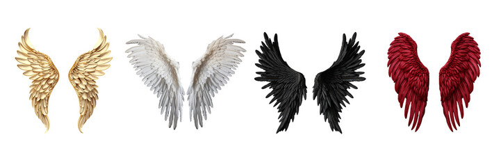Set of different color wings on a transparent background
