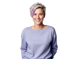 portrait of a smiling woman with colored hair