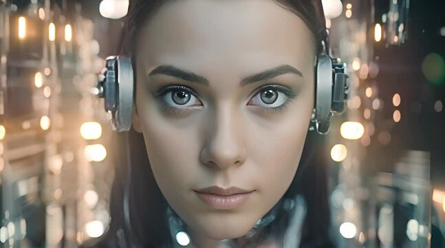 Portrait of woman ai robot Artificial intelligence concept	
