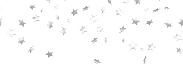 Holiday backdrop made of silver stars and sparkles on white wooden background. New Year concept.