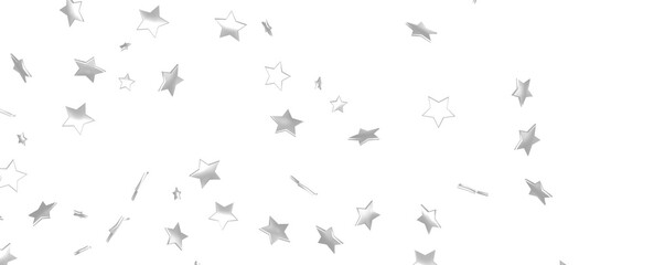 Holiday backdrop made of silver stars and sparkles on white wooden background. New Year concept.