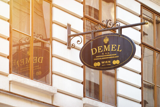 VIENNA, AUSTRIA - JANUARY 30, 2024: Demel in Vienna, Austria. Famous pastry shop and chocolaterie established in 1786. The company bears the title of a Purveyor to the Imperial and Royal Court.