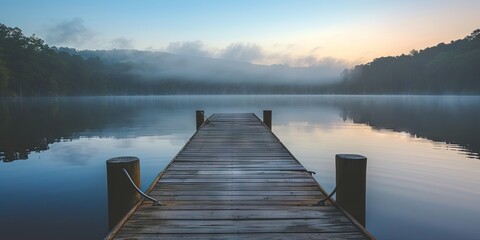 Empty wooden dock reaching into the water - Powered by Adobe