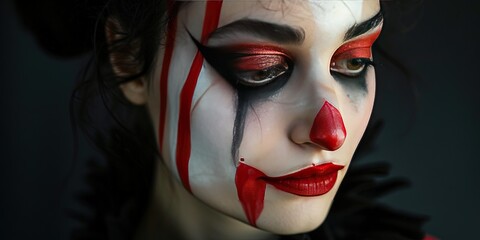 Makeup artist concept with woman having intricate makeup applied to her face.