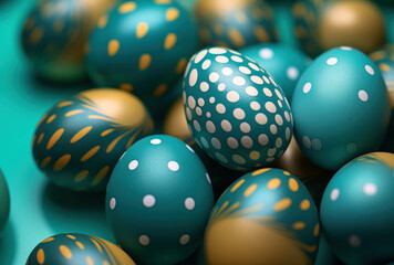 Fototapeta na wymiar Colorful Easter eggs background. Easter eggs are painted in pastel colors with polka dots.