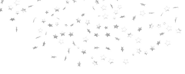 Holiday backdrop made of silver stars and sparkles on white wooden background. New Year concept.