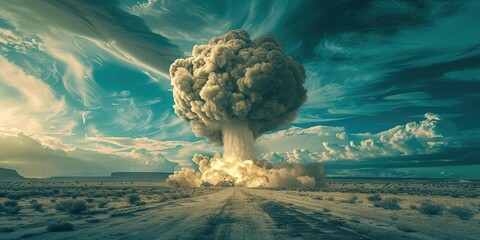 Mushroom cloud after nuclear bomb explosion