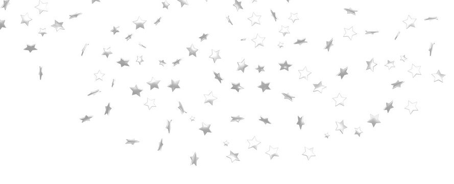 Fototapeta Holiday backdrop made of silver stars and sparkles on white wooden background. New Year concept.