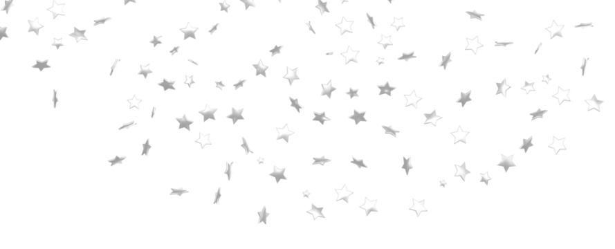 Holiday backdrop made of silver stars and sparkles on white wooden background. New Year concept.