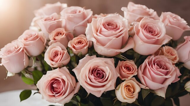 image of a bouquet of pink roses. Valentine's Day and International Women's Day