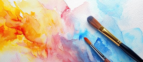 Creating art with watercolors using a brush.