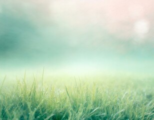 Fototapeta na wymiar Pale springtime background with green meadow grass blades and copyspace. 