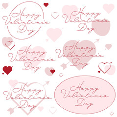 Happy Valentine's Day Type in Cursive Cottage Romantic Style with Pink Hearts and Simple Framing Badge Sticker Logo Variety Design Pack