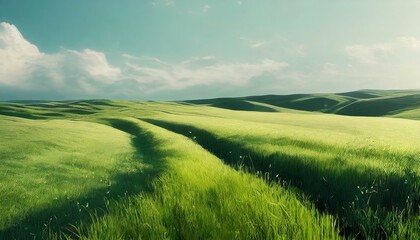 Beautiful landscape with waves of tall grass blowing in the wind.  - obrazy, fototapety, plakaty