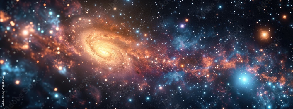 Poster galaxies and star constellations in deep space and cosmos, fragment of the universe on abstract back