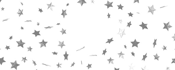 Holiday backdrop made of silver stars and sparkles on white wooden background. New Year concept.