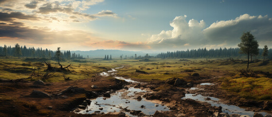 Serene Post-Rain Marshland at Sunset