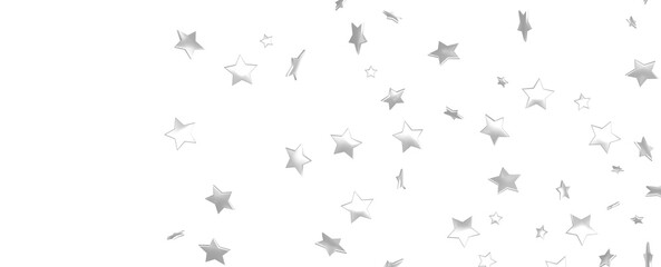 Holiday backdrop made of silver stars and sparkles on white wooden background. New Year concept.