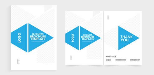 Bifold brochure design, Brochure front and back page design, Company profile marketing template, and Editable booklet folding report layout.