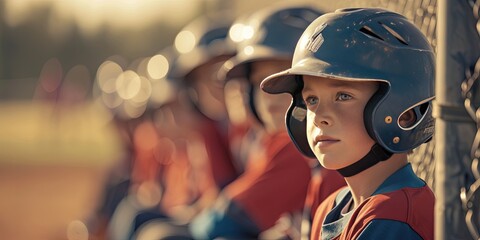 Children playing baseball during little league game - obrazy, fototapety, plakaty