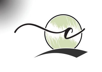 Letter C handwriting and signature Logo Design Vector Template.