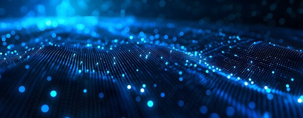 Futuristic Wave dot blue glow in the dark background.