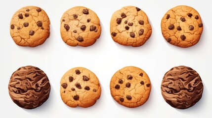 Collection set of chocolate chip cookies isolated on transparent or white background 
