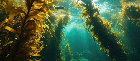 Giant kelp off Monterey forms important habitat for diverse marine life. - obrazy, fototapety, plakaty