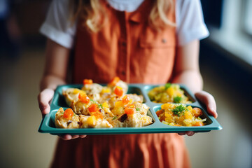 AI generated image of school cook preparing meal for children