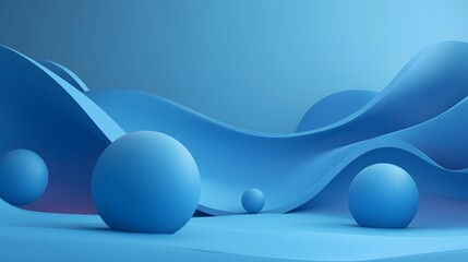 Blue wave abstract background with blue ball 3d rendering flat design. copy space, mockup.