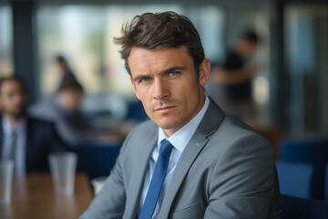 Fototapeta premium Generative AI image of successful busy professional middle aged businessman working in office