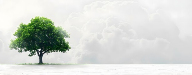 Single Large green leafy tree isolated on blank background, nature environment concept. illustration, fantasy. copy space. mockup. 